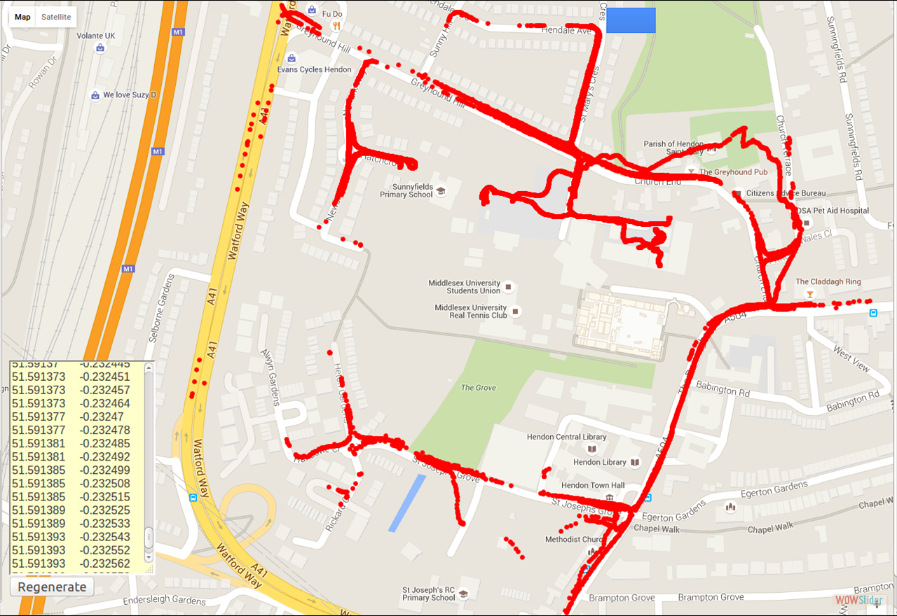 VANET Testbed Coverage Map @MDX Hendon Campus